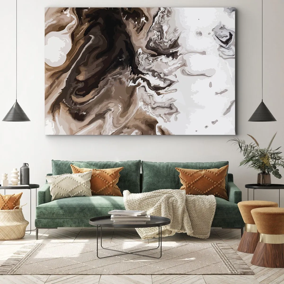 Schilderen op canvas - Abstractie in bruintinten met dynamische lijnen - 70x50cm - Kleurcontrast - Moderne wanddecoratie voor woonkamer en slaapkamer ARTTOR