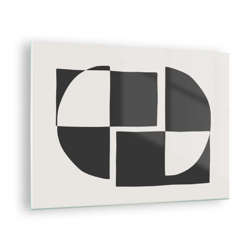 Schilderen op glas - Geometrische compositie van zwart-witte vormen - 70x50cm - Antithese - synthese - Moderne wanddecoratie voor woonkamer en slaapkamer ARTTOR