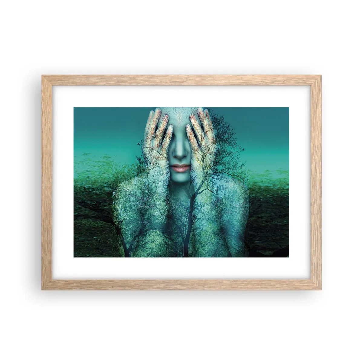 Een poster in een licht eiken lijst - Ondergedompeld in blauw - 40x30 cm