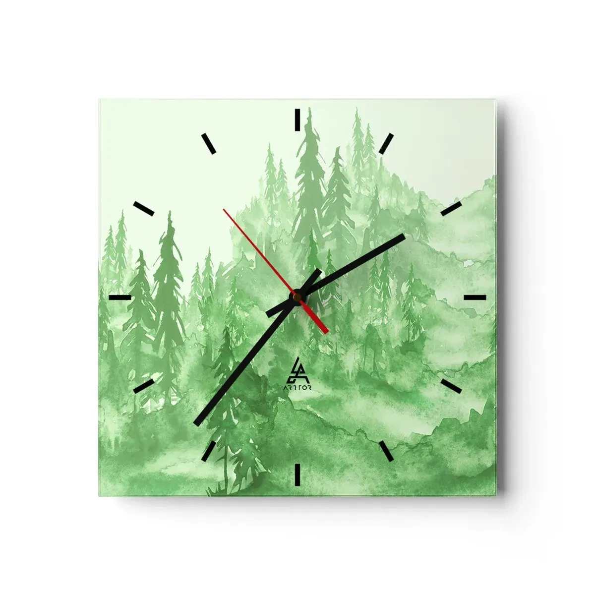Wandklok - Klok - Wazig met groene mist - 30x30 cm