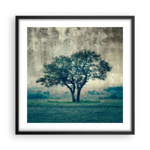 Poster in een zwarte lijst - Een appelboom op een blauw veld? - 50x50 cm