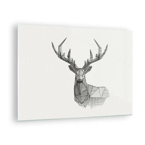 Schilderen op glas - Kubistisch hert gemaakt van geometrische vormen op een witte achtergrond - 70x50cm - Een hert in kubistische stijl - Moderne wanddecoratie voor woonkamer en slaapkamer ARTTOR