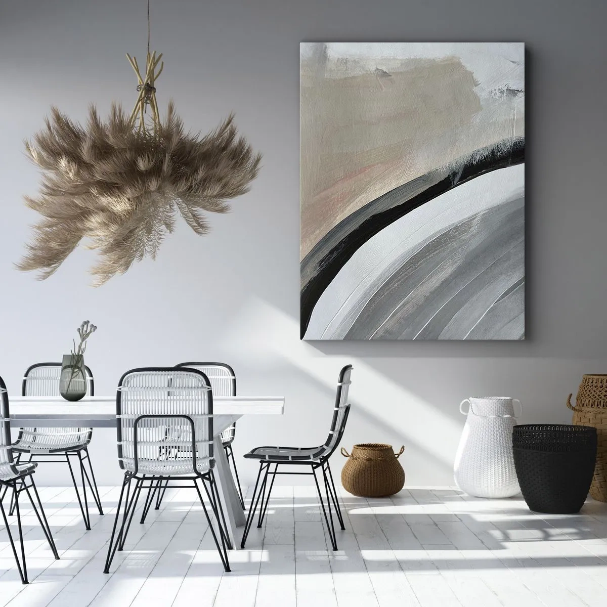 Schilderen op canvas - Compositie: boog van zwart en grijs - 70x100 cm