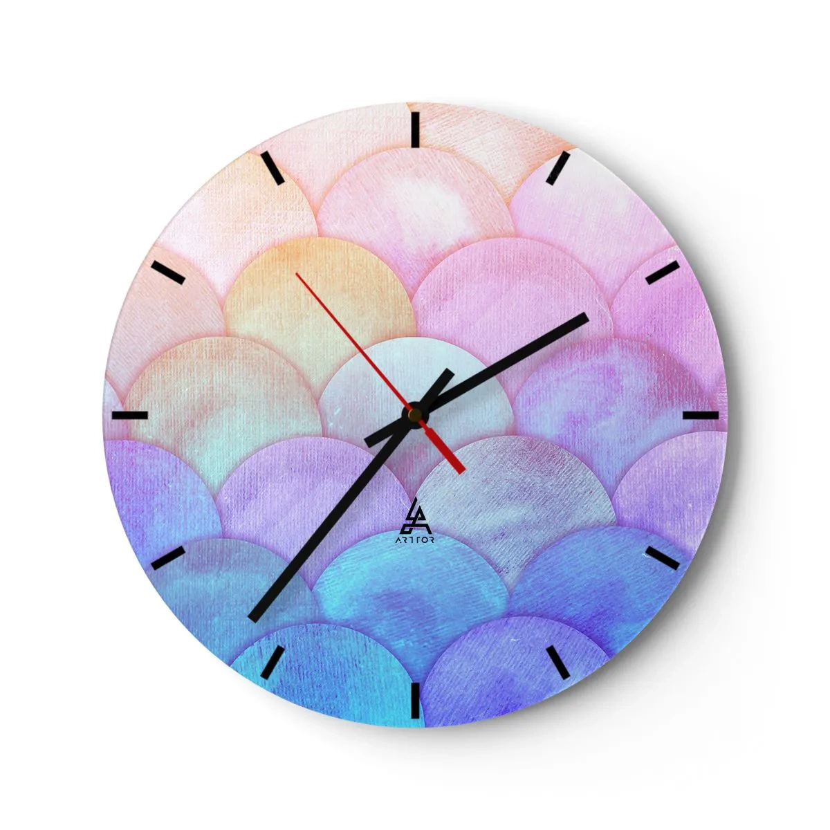 Wandklok - Klok - Halfronde pastelschubben in tinten roze, paars en blauw - 30x30cm - Parel schaal - Moderne wanddecoratie voor woonkamer, keuken en slaapkamer ARTTOR