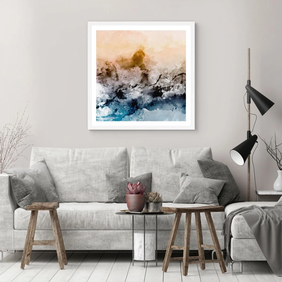 Poster in een witte lijst - Verdronken in een wolk van mist - 40x40 cm
