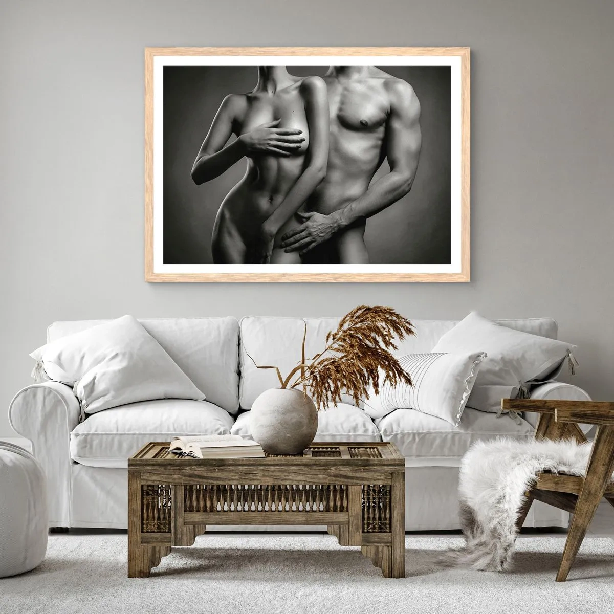 Een poster in een licht eiken lijst - Adam en Eva - 70x50 cm