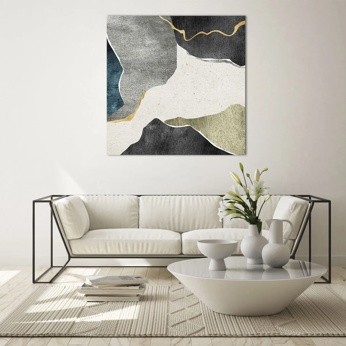 Schilderen op glas - Mozaïekcompositie met gouddraad - 70x70 cm