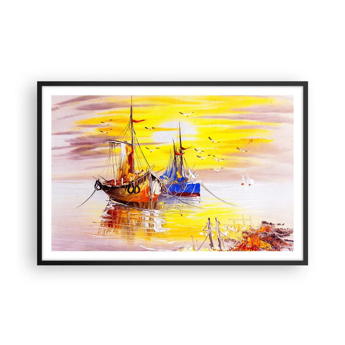 Poster in een zwarte lijst - Een welverdiende rust in de haven - 91x61 cm
