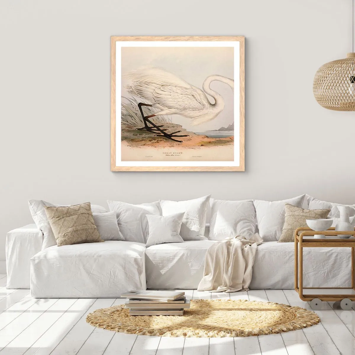 Een poster in een licht eiken lijst - Dame op de biezen - 60x60 cm