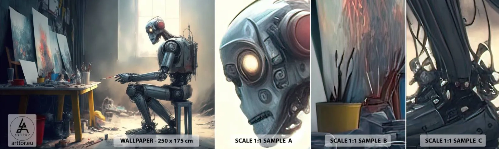 Fotobehang Staaltje Standard Eco - De scheppingsdaad - Deel, Schilderen, Robot - 100x30 cm