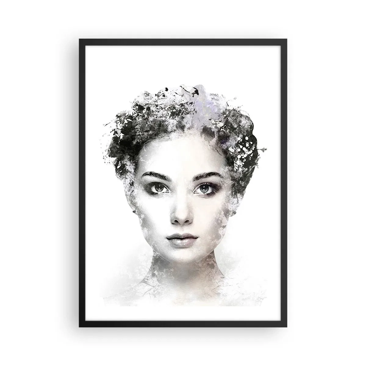 Poster in een zwarte lijst - Artistiek portret van een vrouw met abstracte elementen - 50x70cm - Een uiterst stijlvol portret - Moderne wanddecoratie voor woonkamer en slaapkamer ARTTOR