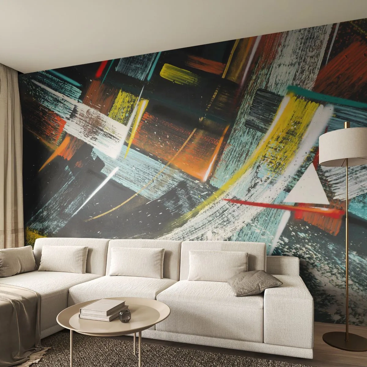Fotobehang Standard Eco - Dynamische abstractie met kleurrijke penseelstreken - 100x70cm - De energie van beweging - Moderne wanddecoratie voor woonkamer en slaapkamer ARTTOR