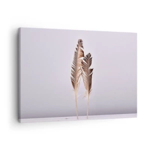 Schilderen op canvas - Delicate veren op een lichte achtergrond in minimalistische stijl - 70x50cm - Tegen het niets - Moderne wanddecoratie voor woonkamer en slaapkamer ARTTOR