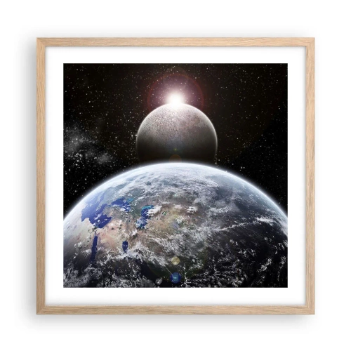 Een poster in een licht eiken lijst - Kosmisch landschap - zonsopgang - 50x50 cm