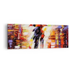 Schilderen op canvas - Samen door de nacht en regen - 140x50 cm