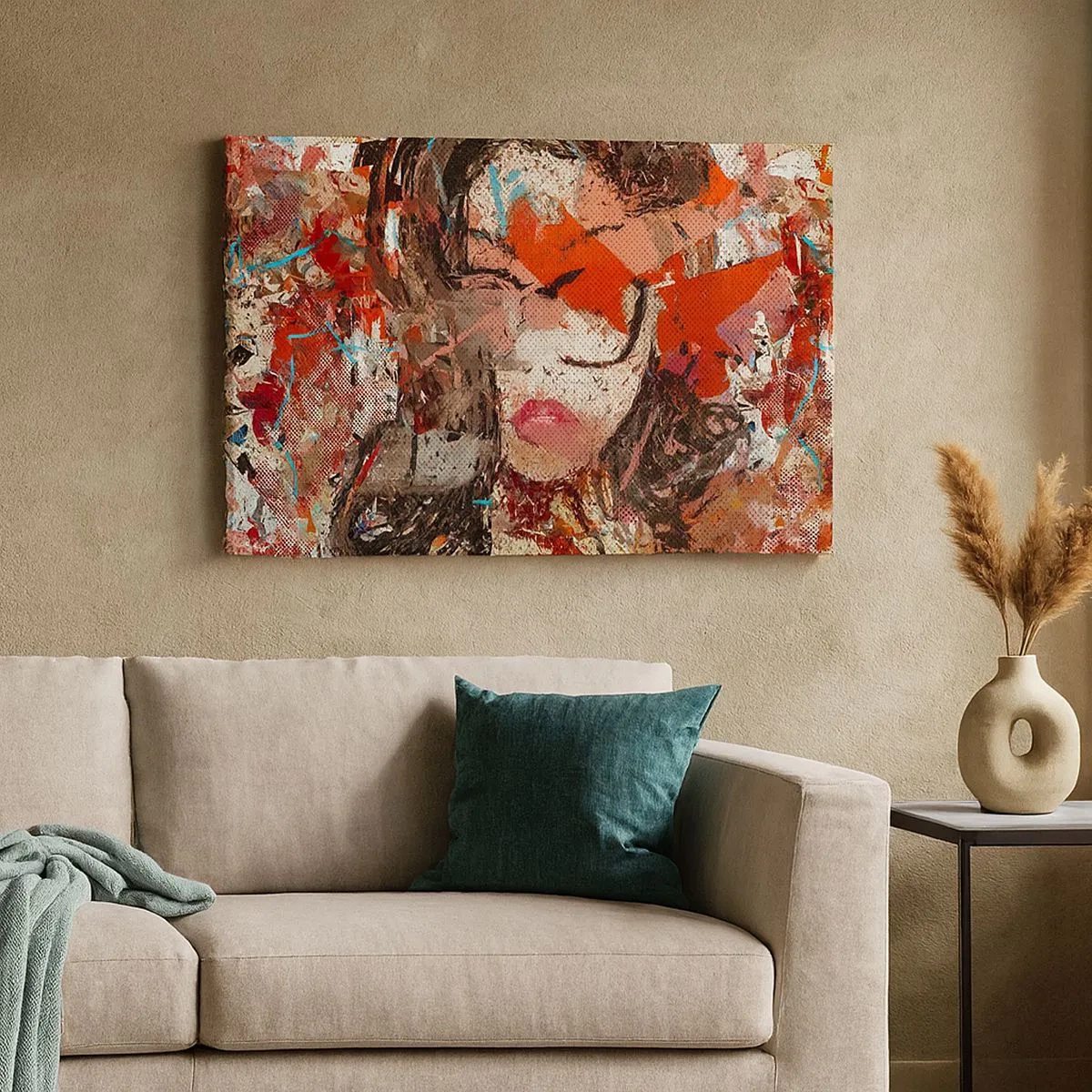 Schilderen op canvas - Abstract portret van een vrouw in intense kleuren - 70x50cm - Niemand weet wat je werkelijk bent - Moderne wanddecoratie voor woonkamer en slaapkamer ARTTOR