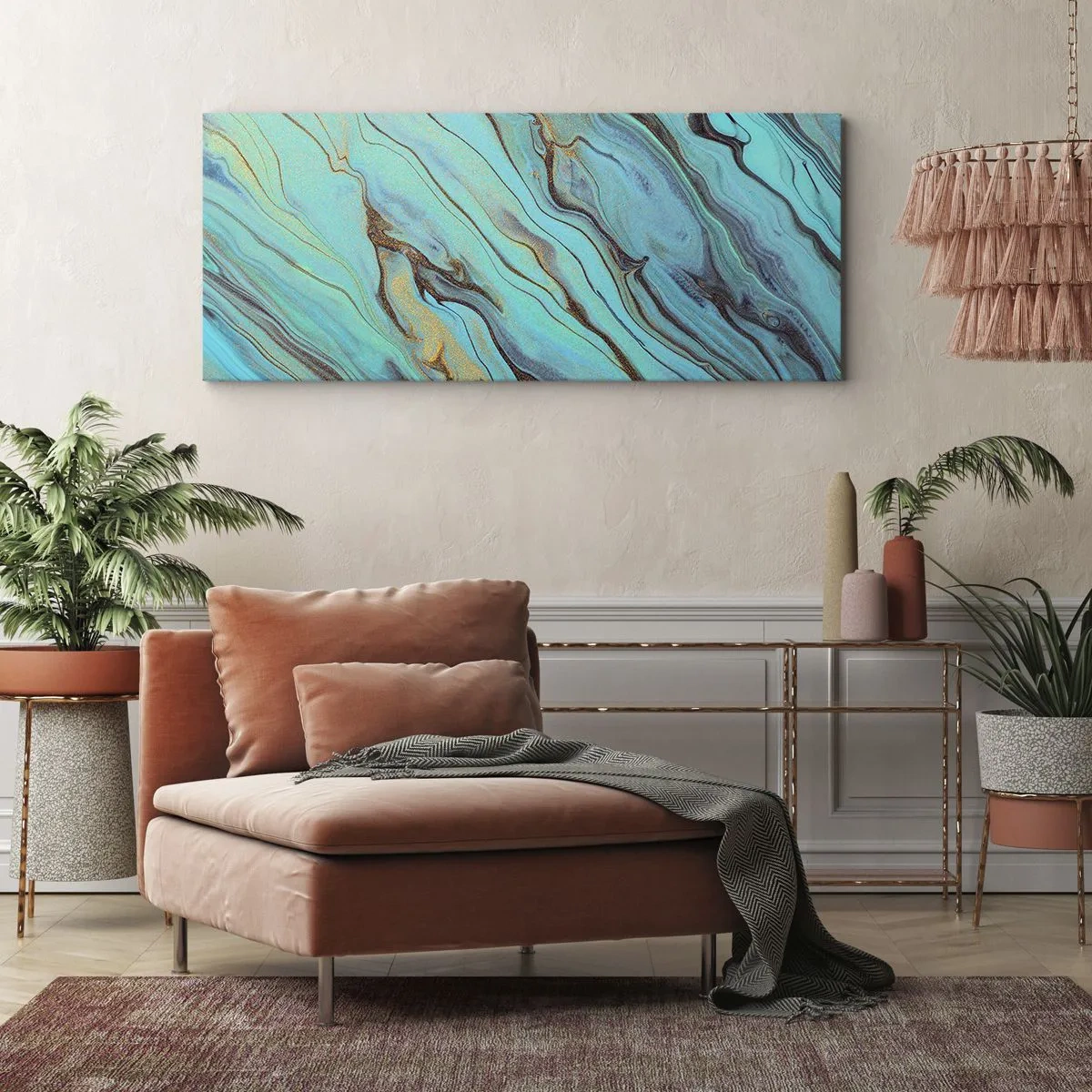 Schilderen op canvas - Turquoise vloed - 140x50 cm