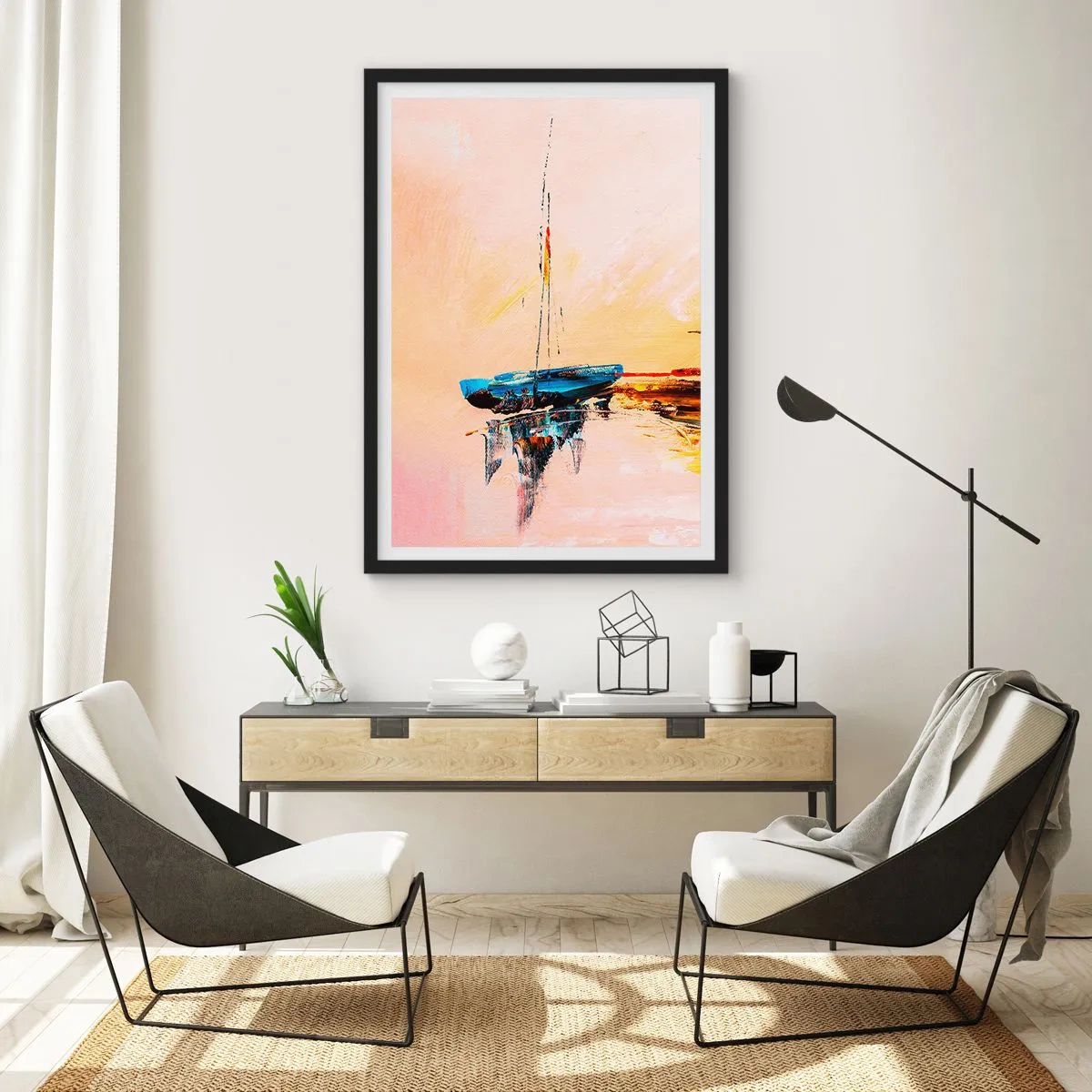 Poster in een zwarte lijst - Avond in de jachthaven - 61x91 cm
