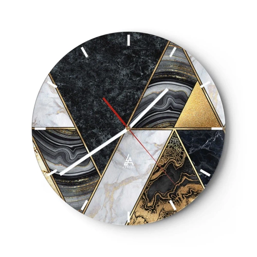 Wandklok - Klok - Gouden en marmeren driehoeken in een geometrisch mozaïek - 30x30cm - Steen bij steen - Moderne wanddecoratie voor woonkamer, keuken en slaapkamer ARTTOR