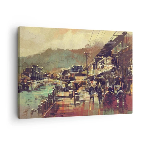 Schilderen op canvas - Een stad met een brug en artistiek vormgegeven straten - 70x50cm - Het leven als een rijkdom aan grijs - Moderne wanddecoratie voor woonkamer en slaapkamer ARTTOR