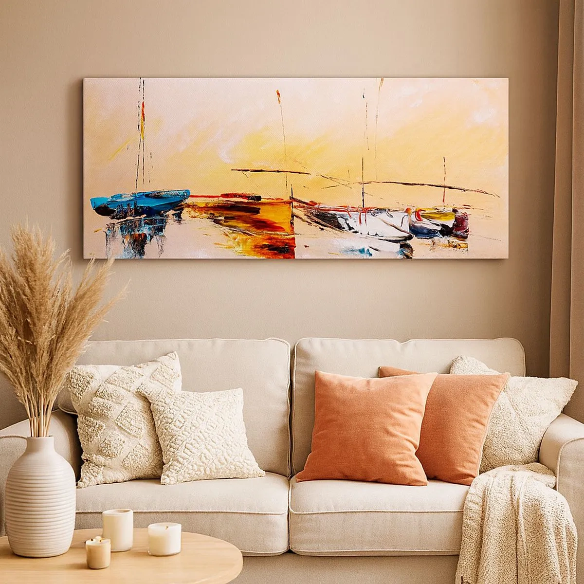 Schilderen op canvas - Avond in de jachthaven - 100x40 cm