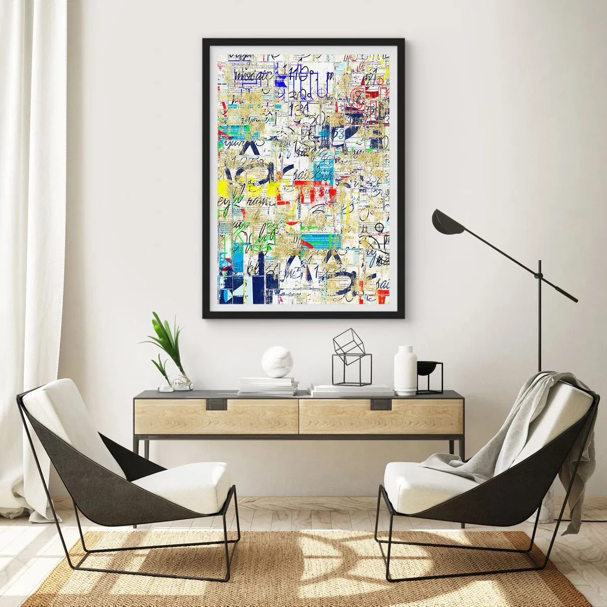 Poster in een zwarte lijst - Abstracte compositie in levendige kleuren - 50x70cm - Het is gewoon een lust voor het oog - Moderne wanddecoratie voor woonkamer en slaapkamer ARTTOR
