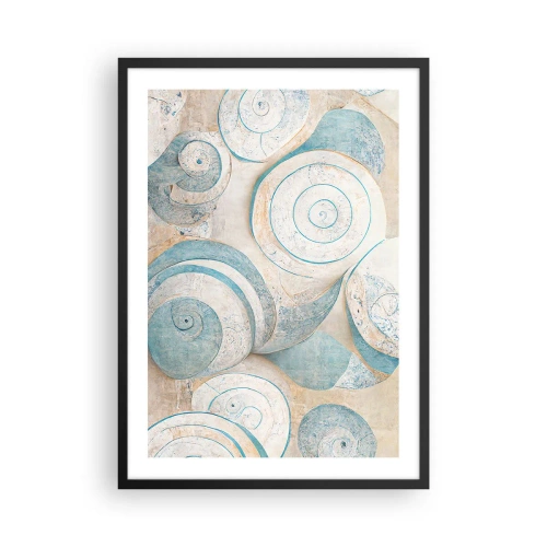 Poster in een zwarte lijst - Abstracte spiralen in tinten blauw en beige - 50x70cm - Wat zit er in de schelp? - Moderne wanddecoratie voor woonkamer en slaapkamer ARTTOR