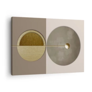 Schilderen op canvas - Abstracte cirkels in tinten goud en beige - 70x50cm - Perfecte balans - Moderne wanddecoratie voor woonkamer en slaapkamer ARTTOR
