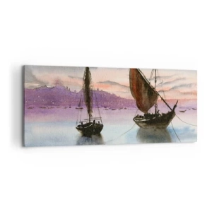 Schilderen op canvas - Avond in de haven - 100x40 cm