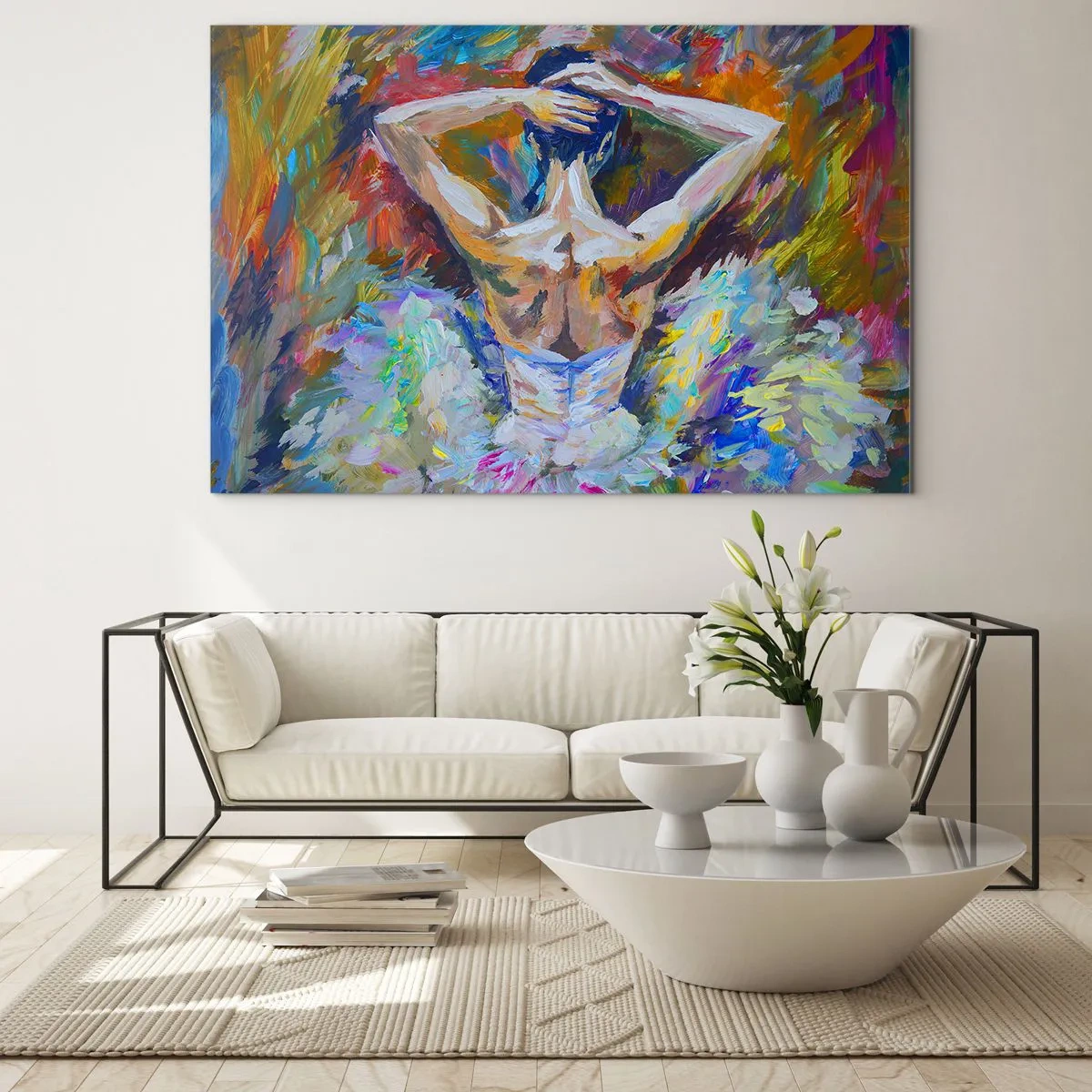 Schilderen op glas - Een ballerina in een expressieve, kleurrijke, schilderachtige stijl - 70x50cm - Het kan van alles zijn - Moderne wanddecoratie voor woonkamer en slaapkamer ARTTOR