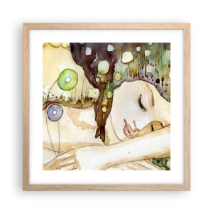 Een poster in een licht eiken lijst - Een smaragd-violette droom - 40x40 cm