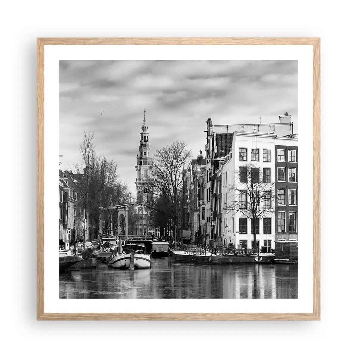 Een poster in een licht eiken lijst - Amsterdamse sferen - 60x60 cm