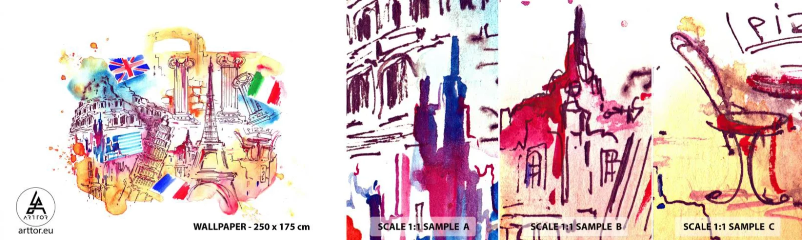 Fotobehang Staaltje Standard Eco - Europese tour - Abstractie, Reizen, Koffer - 100x30 cm