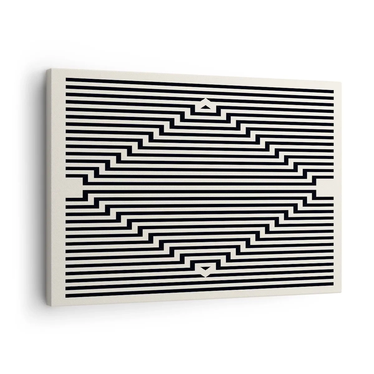 Schilderen op canvas - Zwarte en witte lijnen creëren een geometrisch illusie-effect - 70x50cm - Geometrische illusie - Moderne wanddecoratie voor woonkamer en slaapkamer ARTTOR