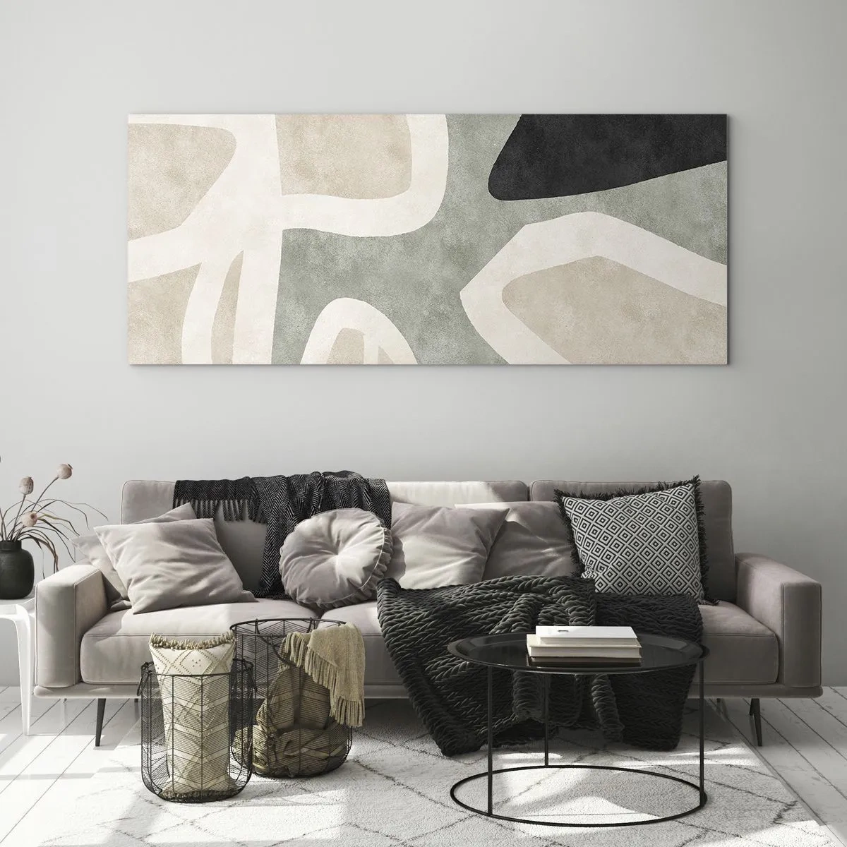 Schilderen op glas - Compositie met een zwart motief - 100x40 cm