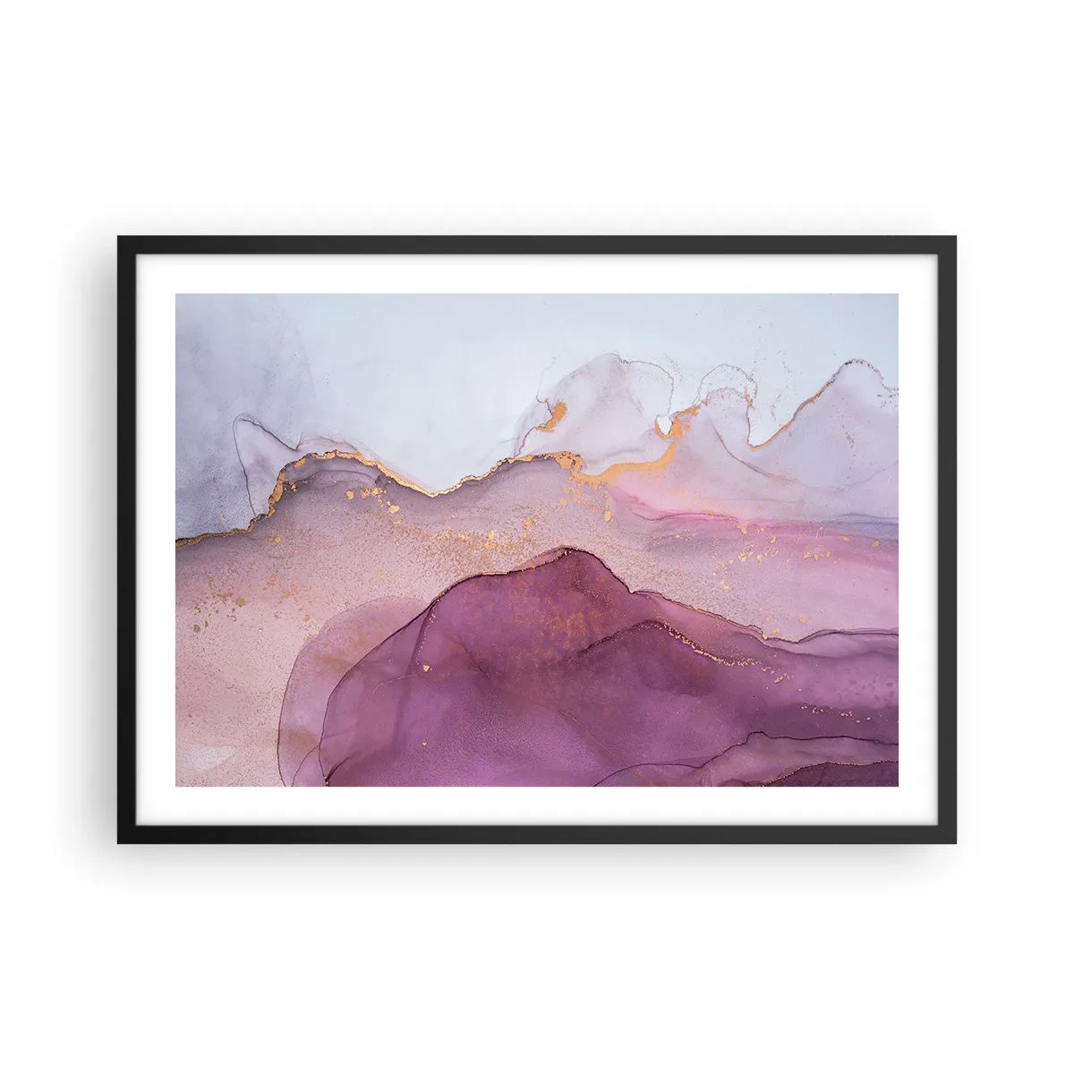 Poster in een zwarte lijst - Lila en paarse golven - 70x50 cm