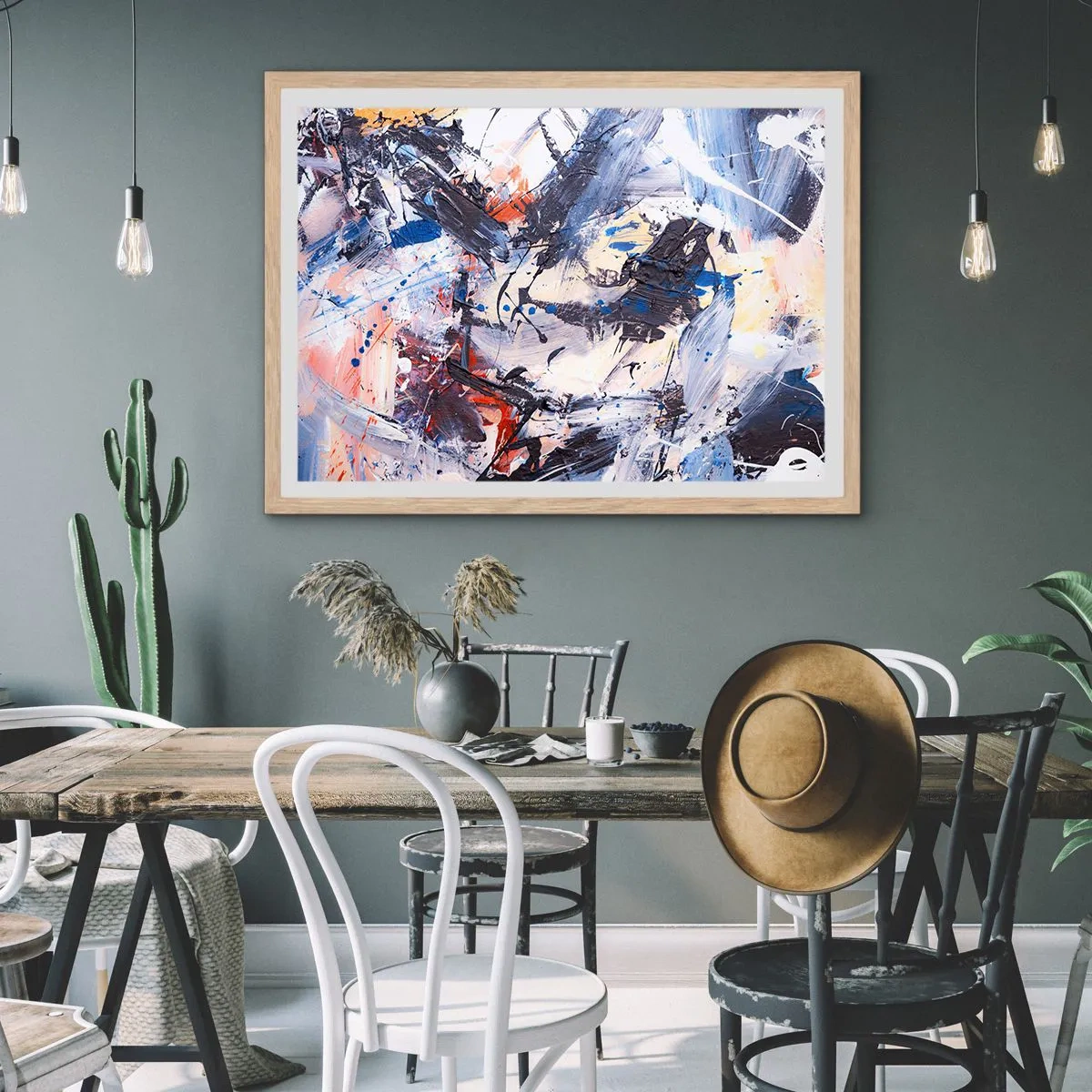 Een poster in een licht eiken lijst - Gekke dans van abstractie - 50x40 cm