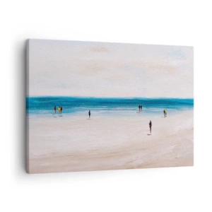 Schilderen op canvas - Een strand met mensen tegen de achtergrond van een kalme zee - 70x50cm - Een natuurlijke behoefte - Moderne wanddecoratie voor woonkamer en slaapkamer ARTTOR