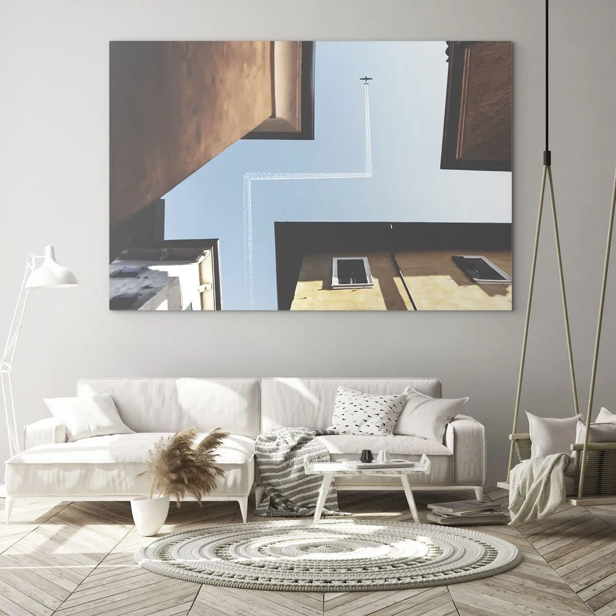 Schilderen op glas - Boven het doolhof van de stad - 120x80 cm