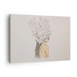 Schilderen op canvas - Portret van een vrouw met verenversiering in artistieke stijl - 70x50cm - gekroonde schoonheid - Moderne wanddecoratie voor woonkamer en slaapkamer ARTTOR