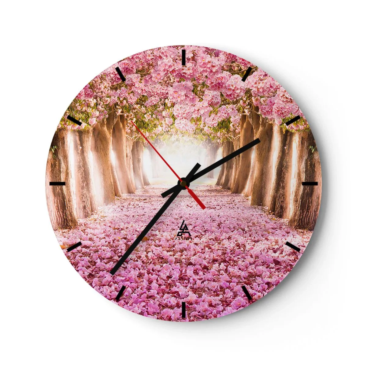 Wandklok - Klok - Een laan met bloeiende kersenbomen - 30x30cm - De weg naar het paradijs - Moderne wanddecoratie voor woonkamer, keuken en slaapkamer ARTTOR