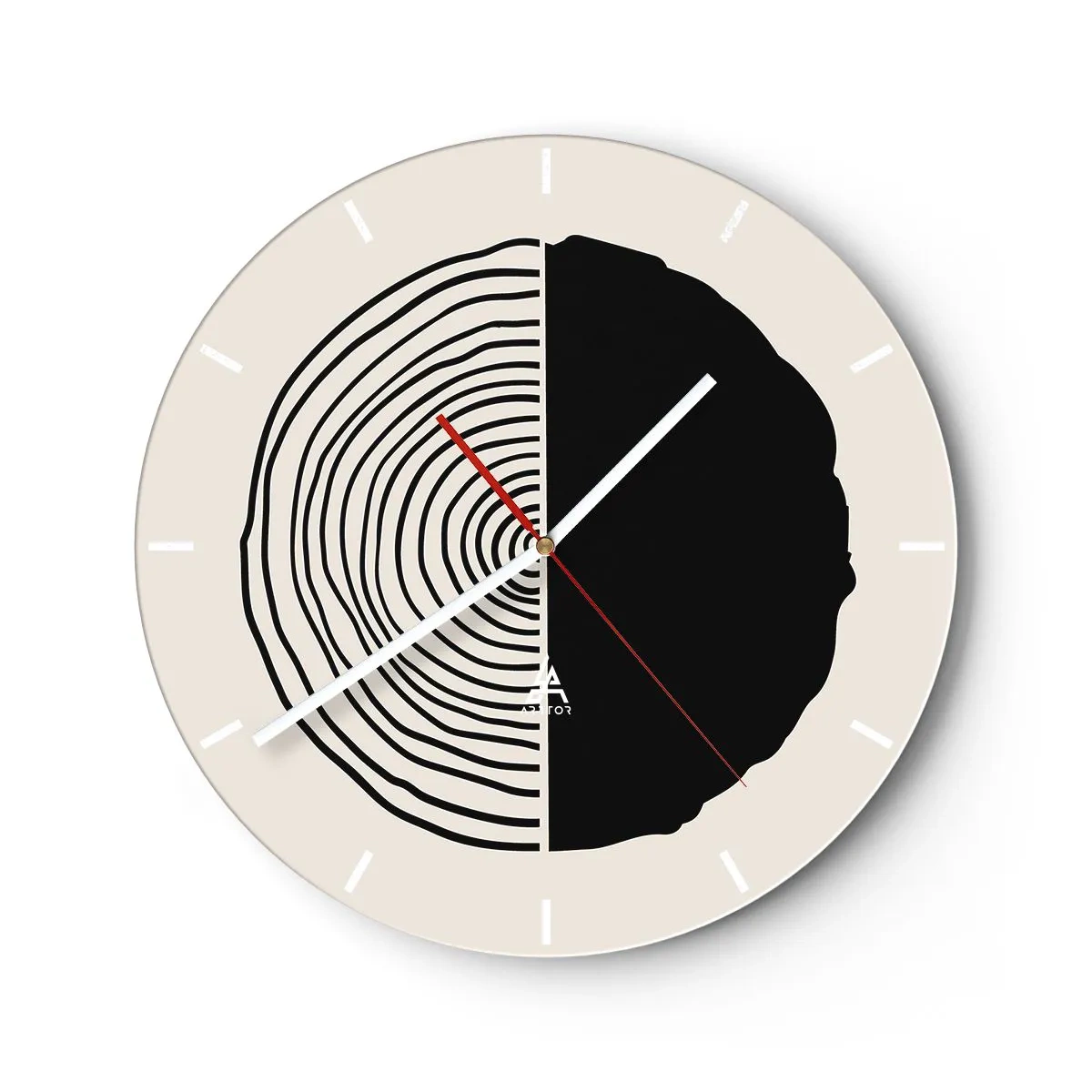 Wandklok - Klok - Een minimalistisch motief van een stamdoorsnede in contrasterende kleuren - 30x30cm - Half om half - Moderne wanddecoratie voor woonkamer, keuken en slaapkamer ARTTOR