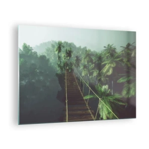Schilderen op glas - Een touwbrug in de jungle omgeven door palmbomen - 70x50cm - Over de branding van groen - Moderne wanddecoratie voor woonkamer en slaapkamer ARTTOR
