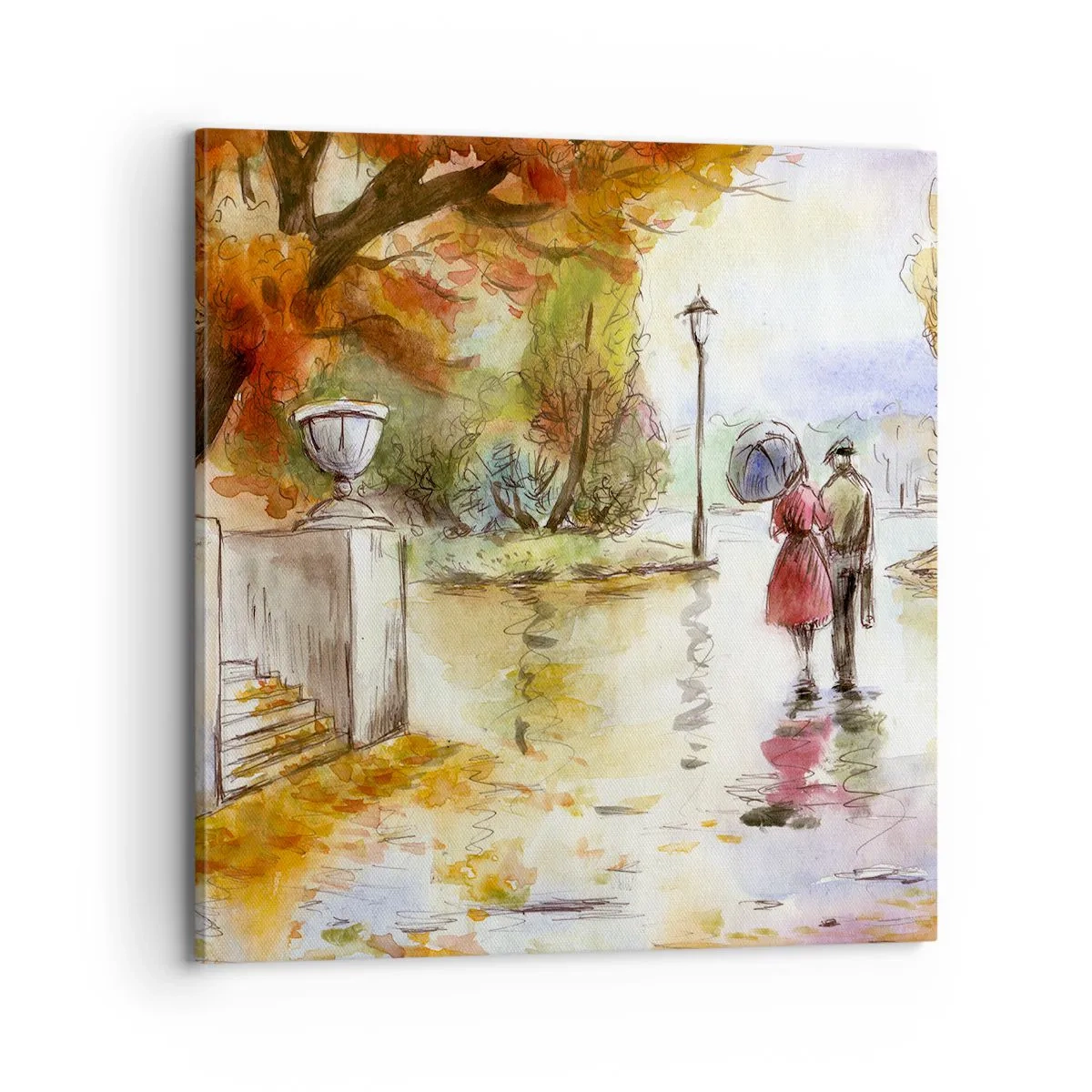 Schilderen op canvas - Romantische herfst in het park - 70x70 cm