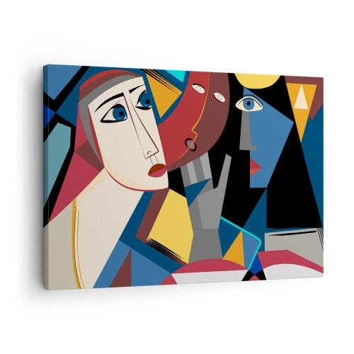 Schilderen op canvas - Kubistische gezichten in intense kleuren - 70x50cm - Een gesprek tussen kubisten - Moderne wanddecoratie voor woonkamer en slaapkamer ARTTOR