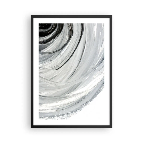 Poster in een zwarte lijst - Dynamische abstractie in tinten zwart, wit en grijs - 50x70cm - Orbitale samenstelling - Moderne wanddecoratie voor woonkamer en slaapkamer ARTTOR