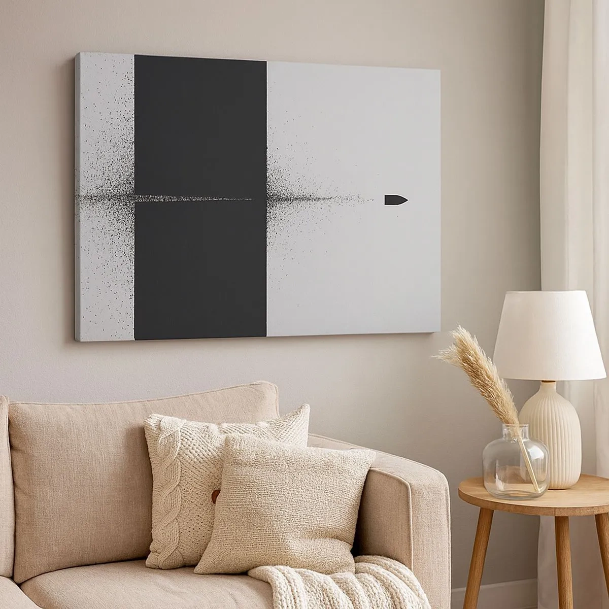 Schilderen op canvas - Een symbolisch projectiel in een minimalistische, abstracte stijl. - 70x50cm - Rechtstreeks naar het doel - Moderne wanddecoratie voor woonkamer en slaapkamer ARTTOR