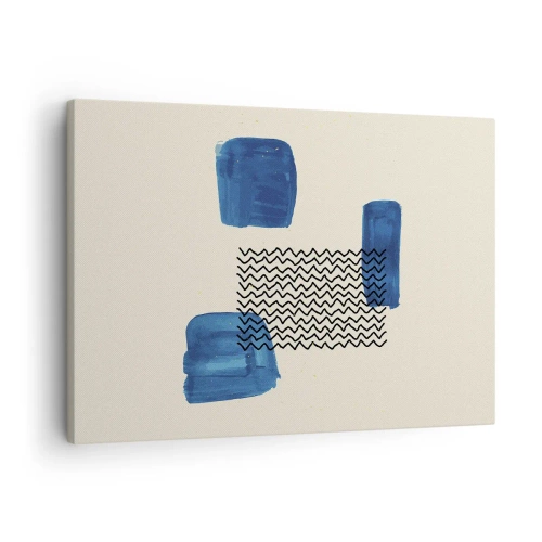 Schilderen op canvas - Abstracte compositie met blauwe vlekken en golvende lijnen - 70x50cm - Een abstract kwartet - Moderne wanddecoratie voor woonkamer en slaapkamer ARTTOR