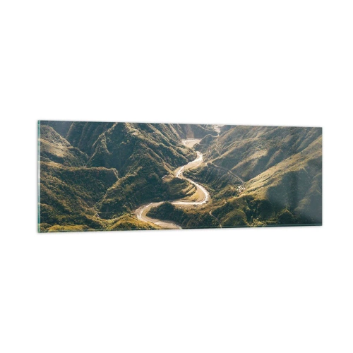 Schilderen op glas - Recht uit het hart van de bergen - 90x30 cm