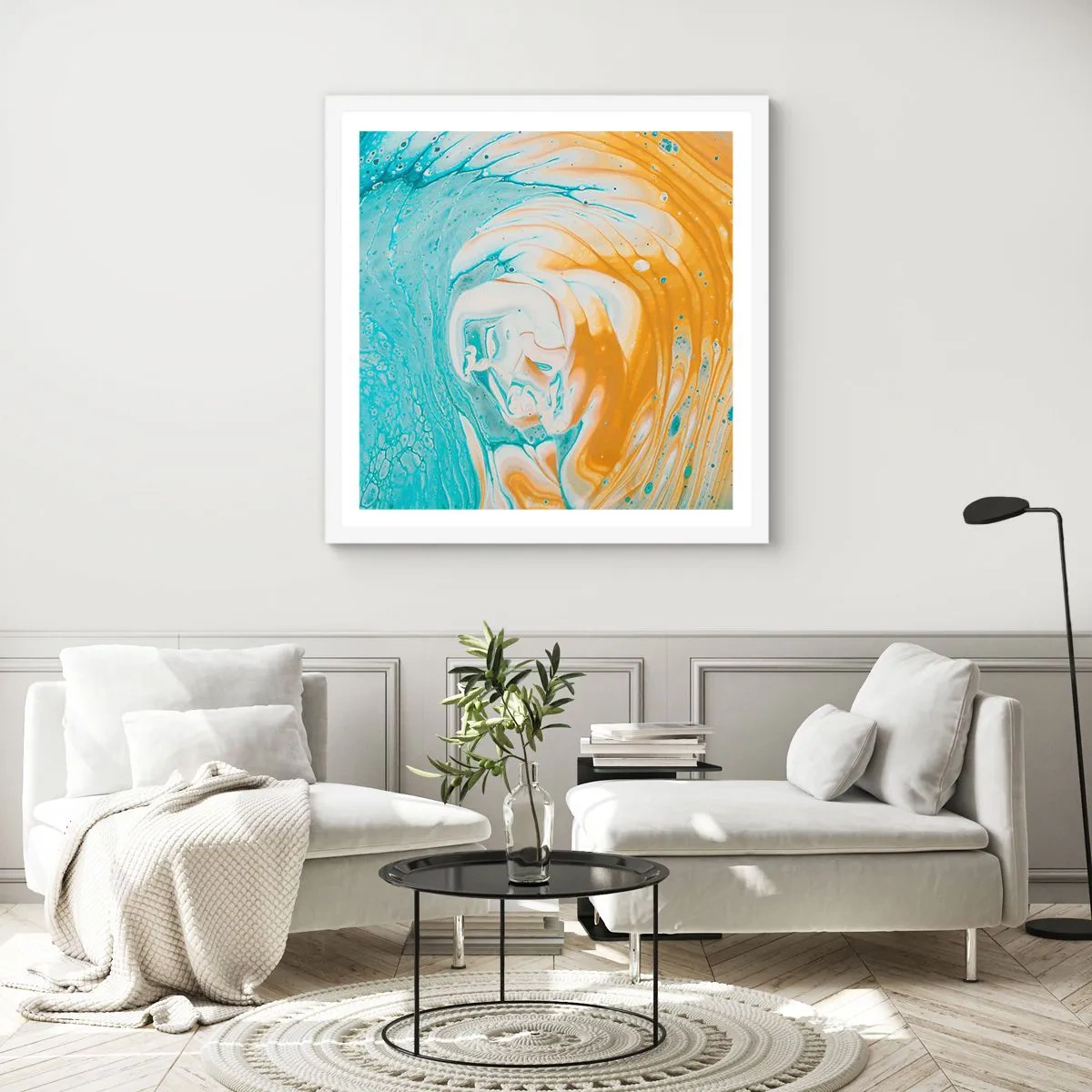 Poster in een witte lijst - Pastel werveling - 60x60 cm